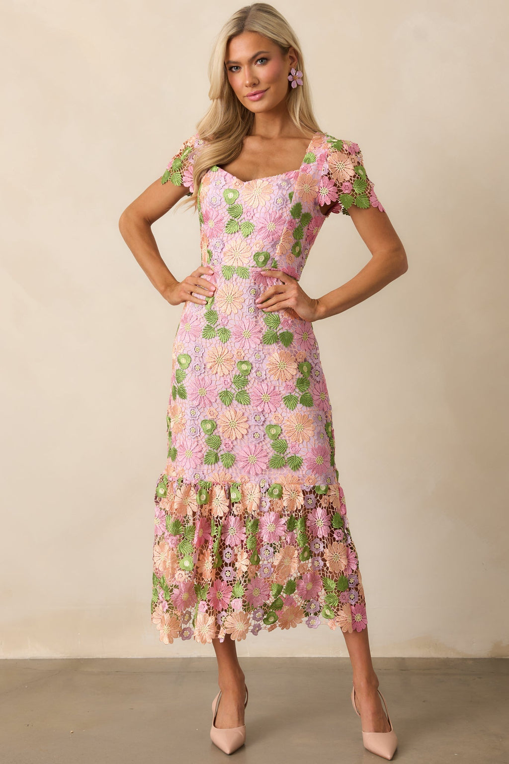 My Debut Lavender Embroidered Floral Midi Dress