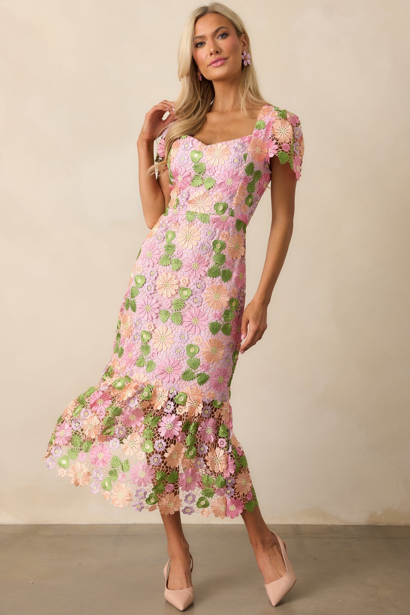 My Debut Lavender Embroidered Floral Midi Dress
