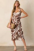 Anything But Ordinary Brown Geometric Print Wrap Midi Dress
