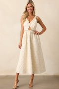 A Touch Of Grace Ivory Embroidered Cutout Midi Dress