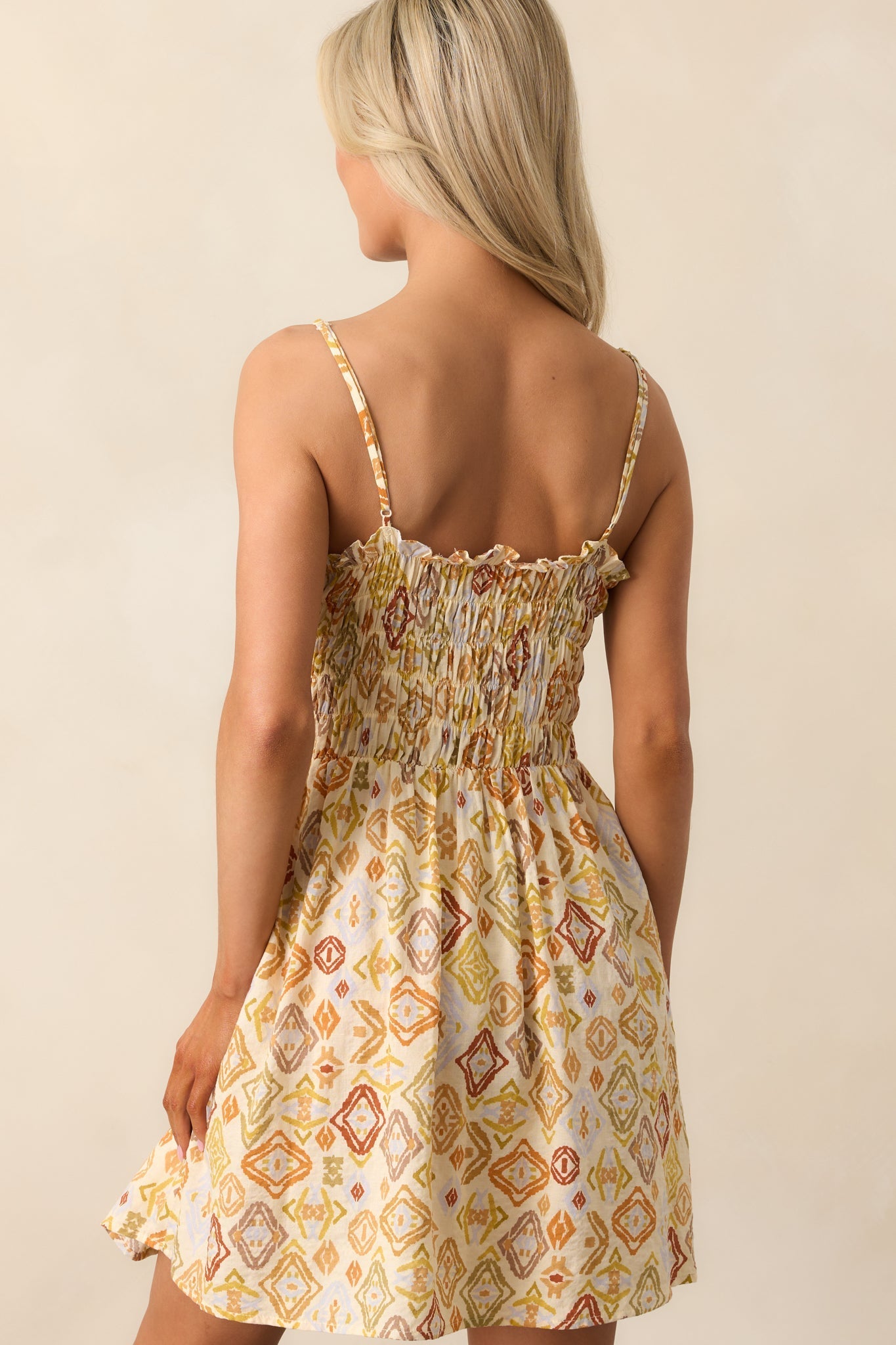 Oceanic Opulence Beige Multi Print Mini Dress