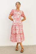 Alena Eyelet Lace Dress in Red
