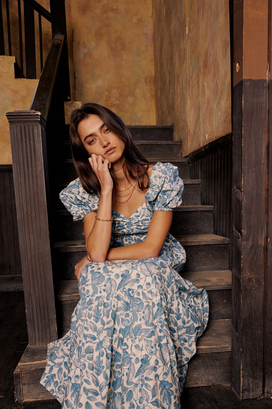Robbie Floral Midi Dress in Blue