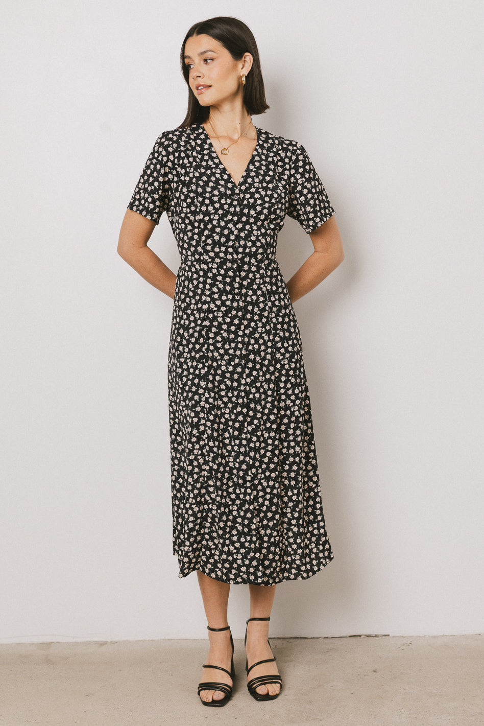 Malik Floral Midi Dress in Black
