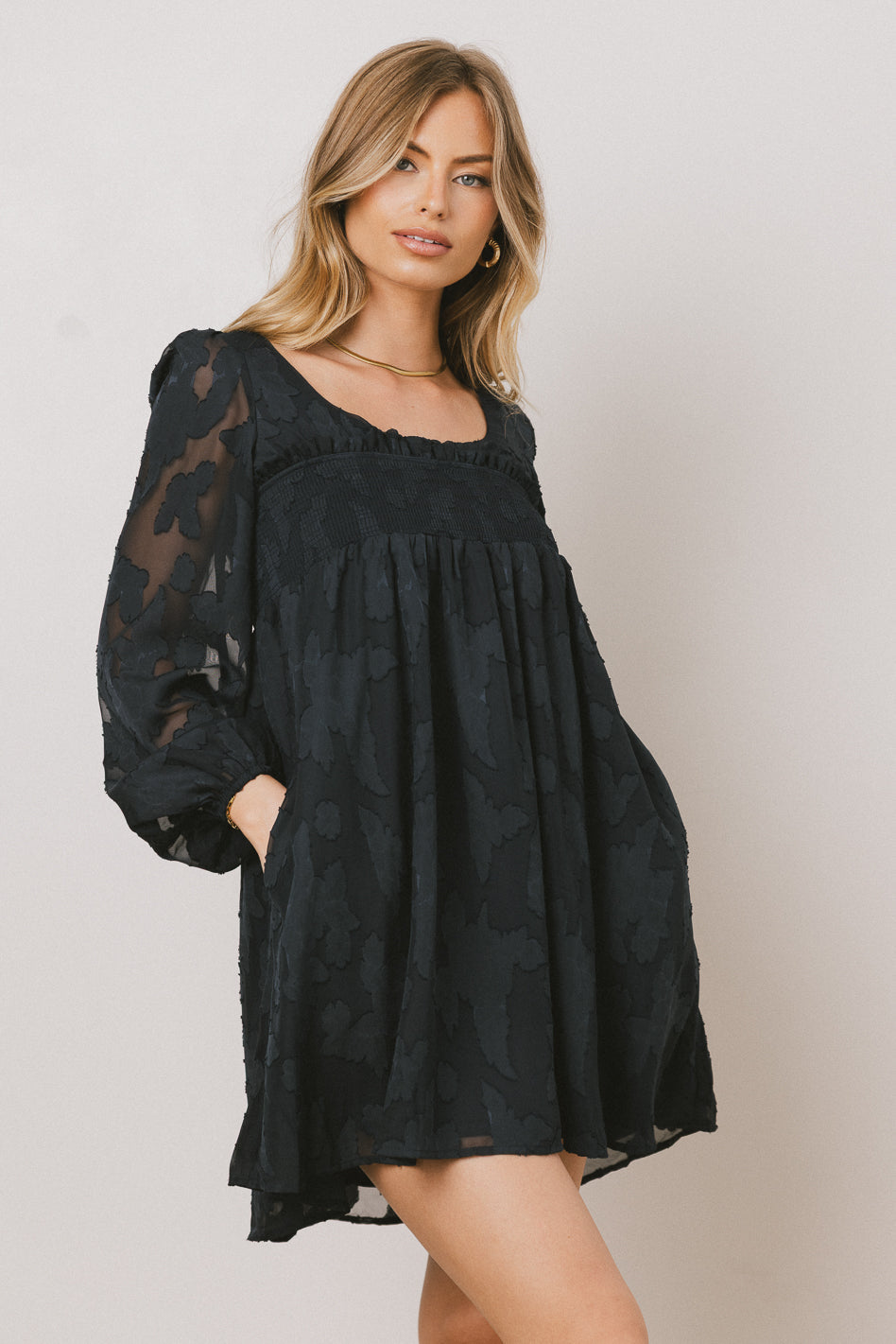 Miles Smocked Mini Dress in Navy - FINAL SALE