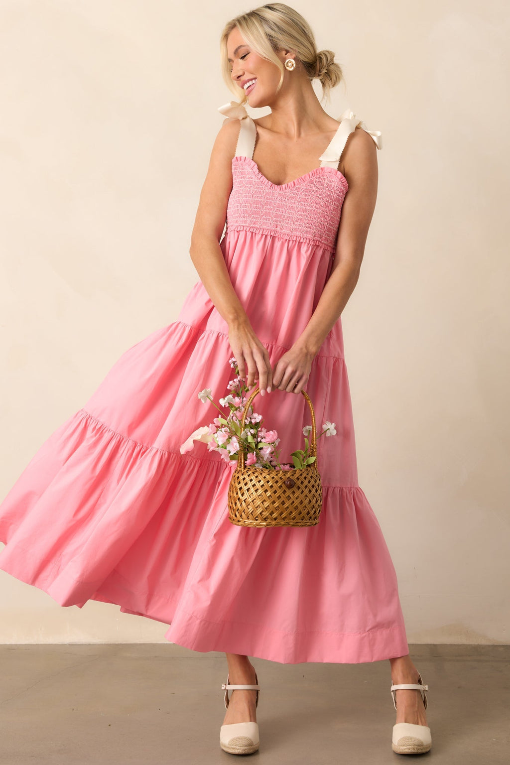 The Felicity Pink Coral Cotton Midi Dress