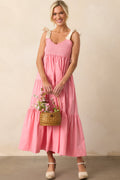 The Felicity Pink Coral Cotton Midi Dress