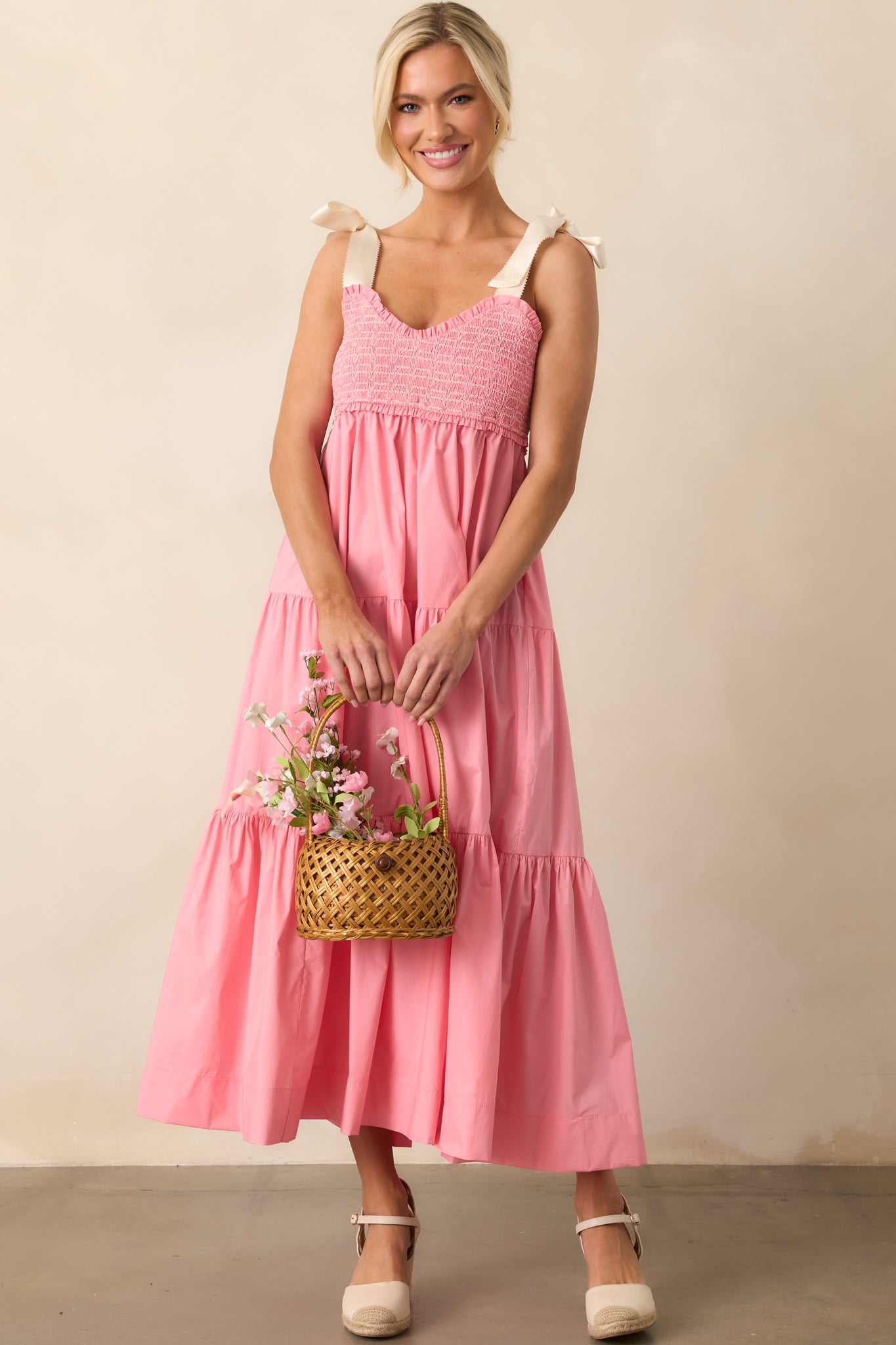 The Felicity Pink Coral Cotton Midi Dress