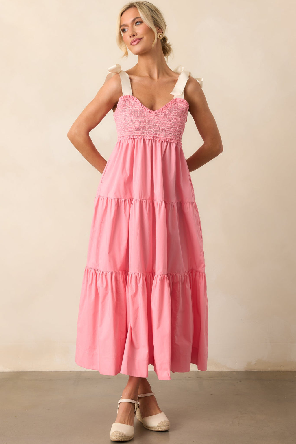 The Felicity Pink Coral Cotton Midi Dress
