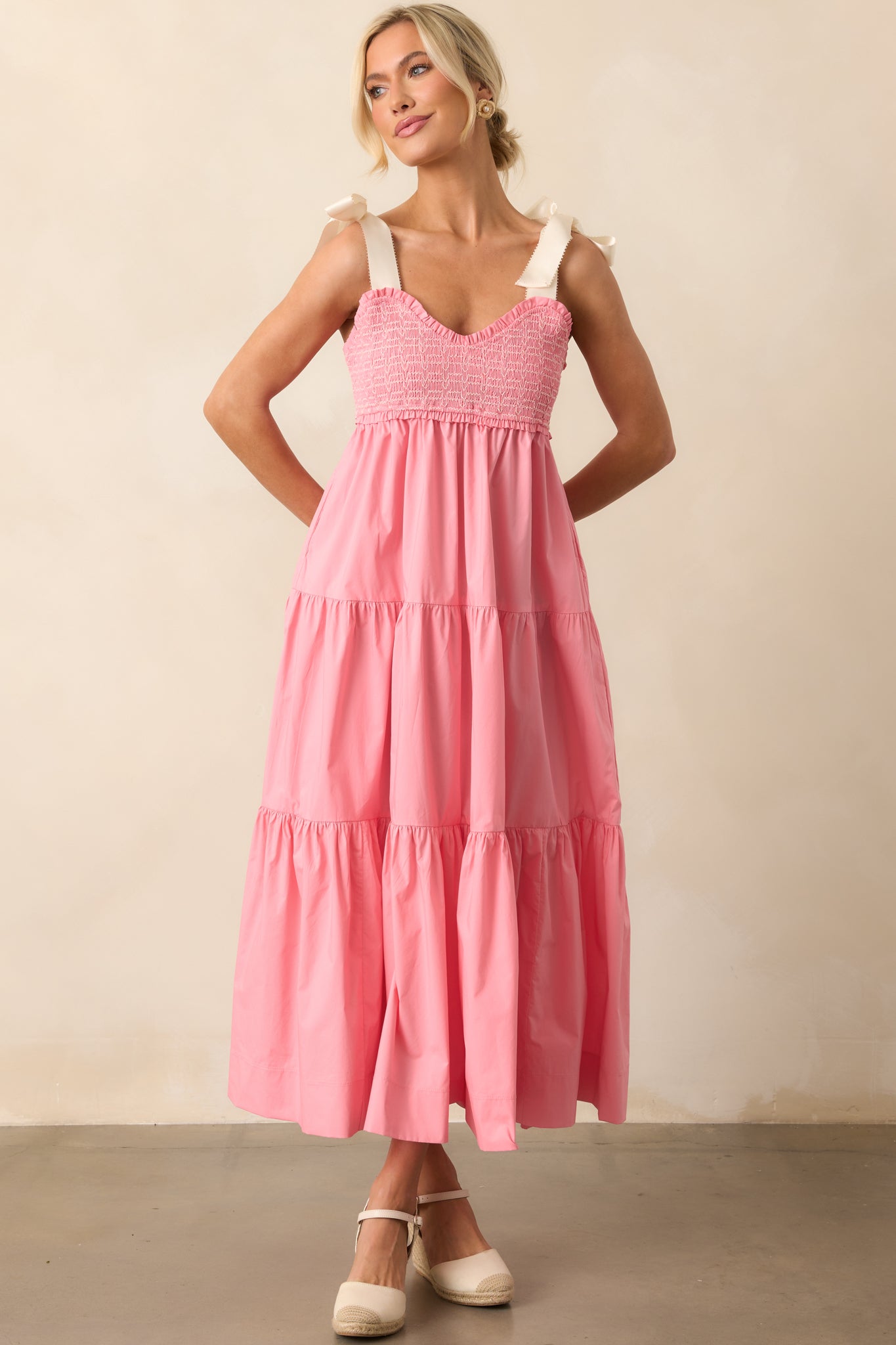 The Felicity Pink Coral Cotton Midi Dress