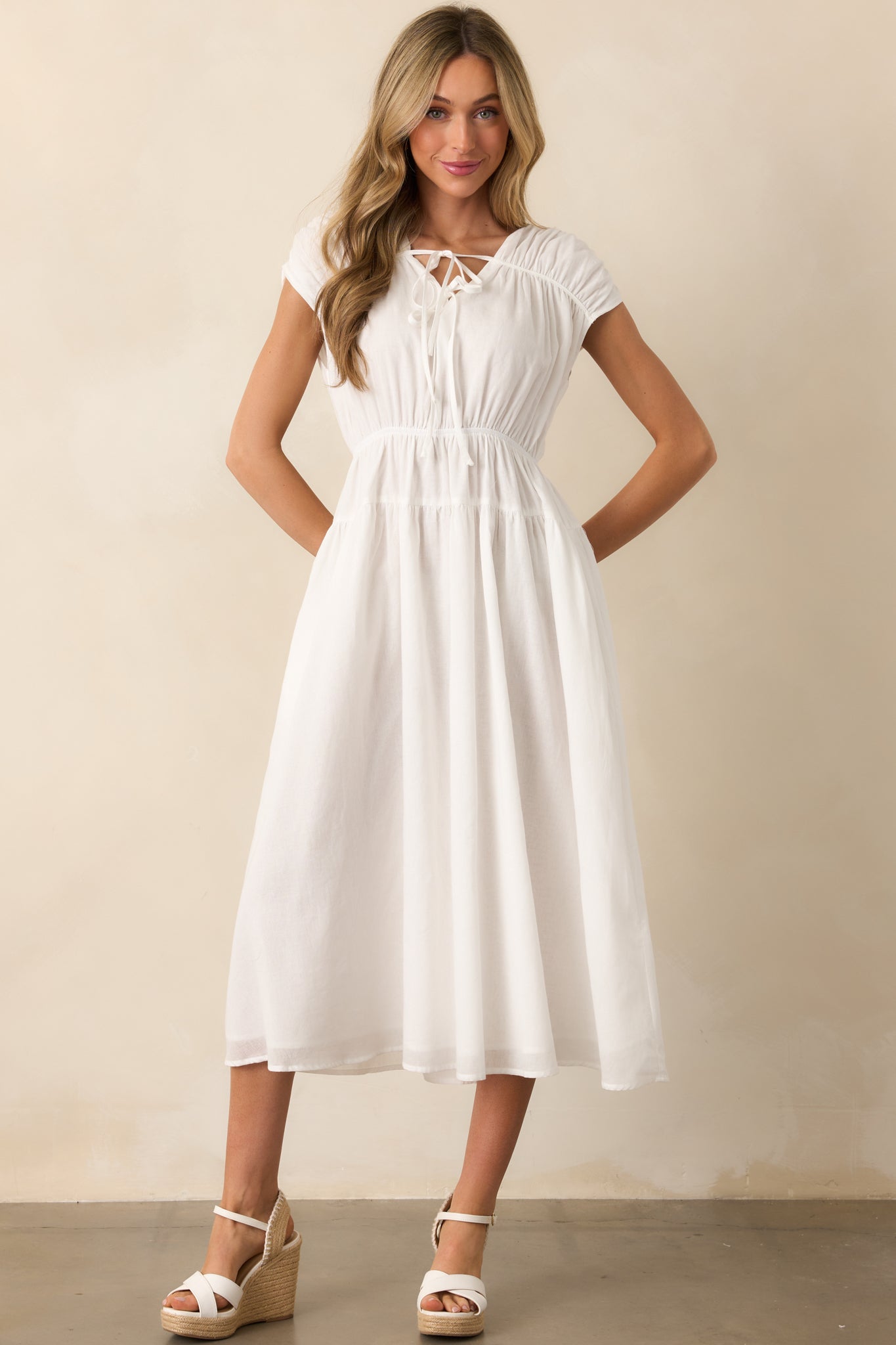 Discover Who You Are Ivory Cotton Cap Sleeve Midi Dress
