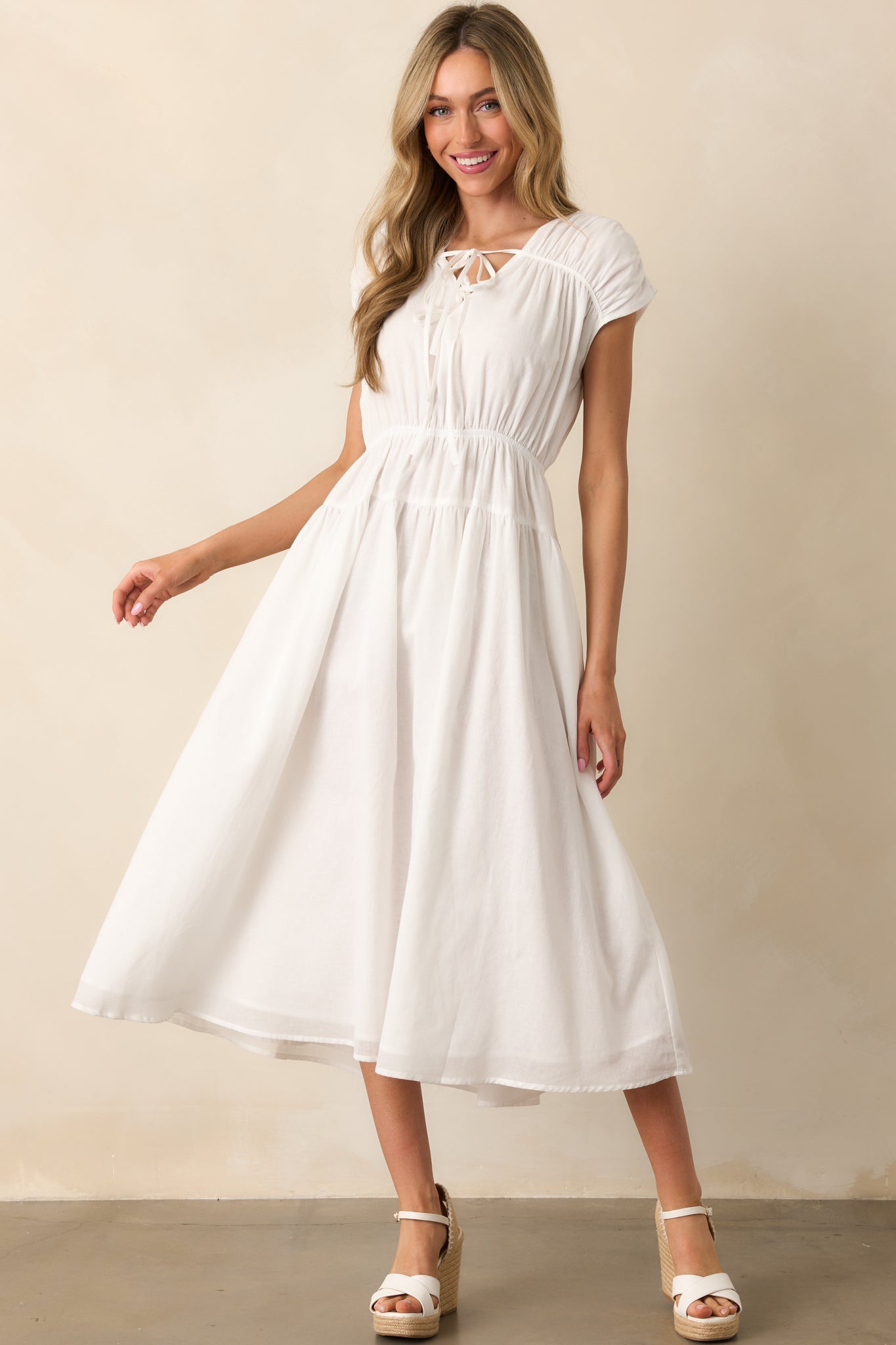 Discover Who You Are Ivory Cotton Cap Sleeve Midi Dress