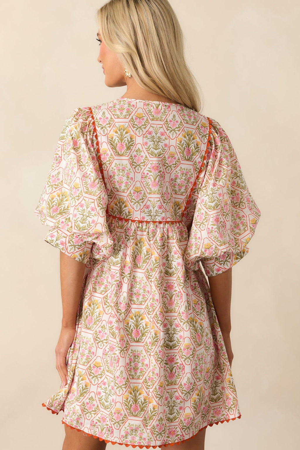 A Little Something Orange Geometric Floral Cotton Mini Dress