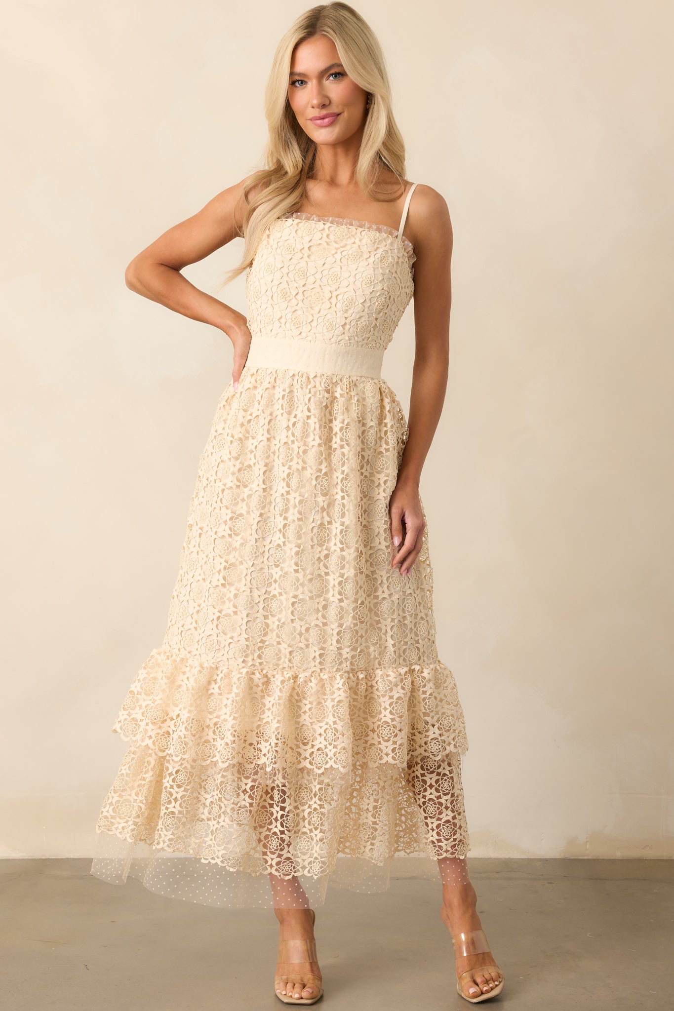 In The Long Run Natural Embroidered Midi Dress