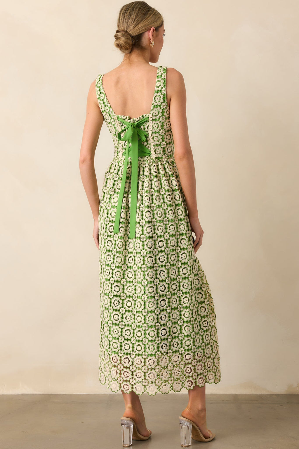 In The Meadow Green Floral Embroidered Midi Dress