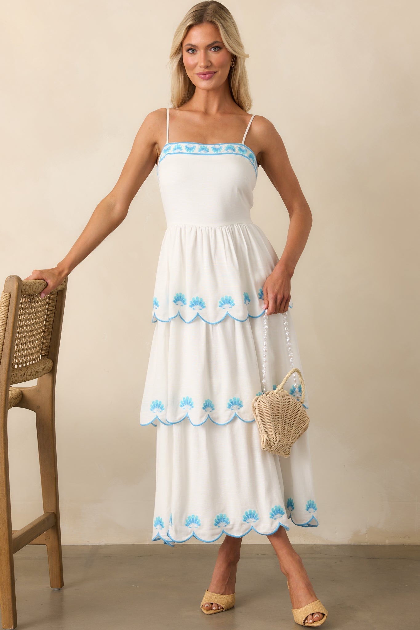 Light Of My Life White Embroidered Scallop Hem Maxi Dress