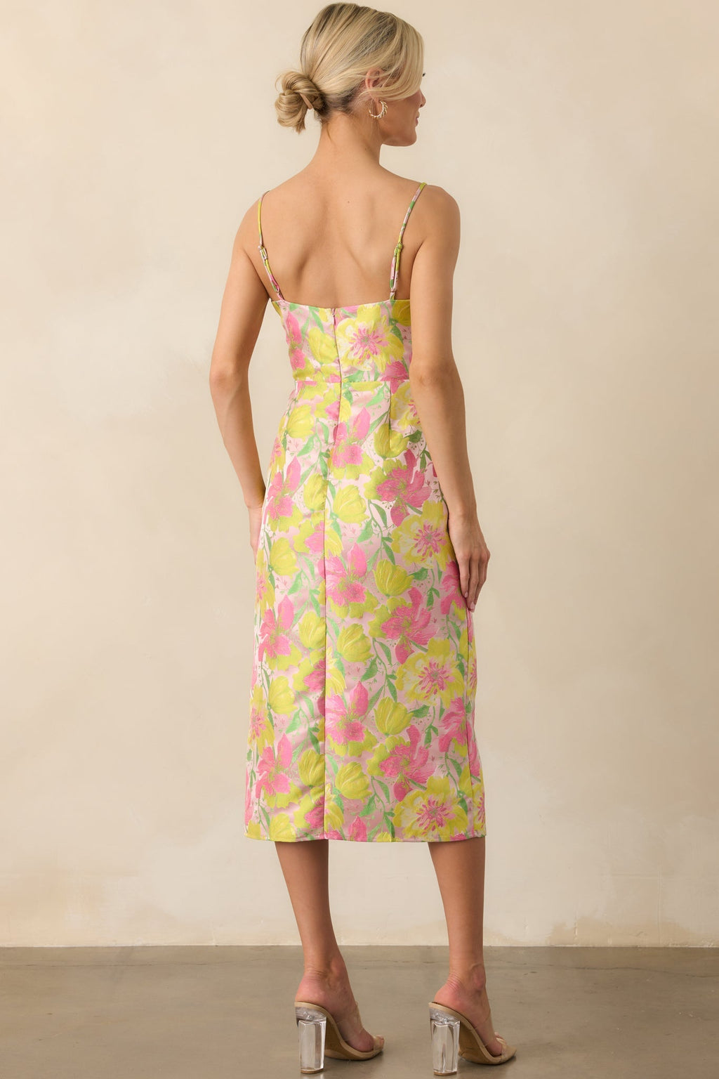 All Of Your Greatness Light Pink Floral Print Jacquard Midi Dress