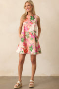 Glow From Within Pink Tropical Floral Cotton Mini Shift Dress