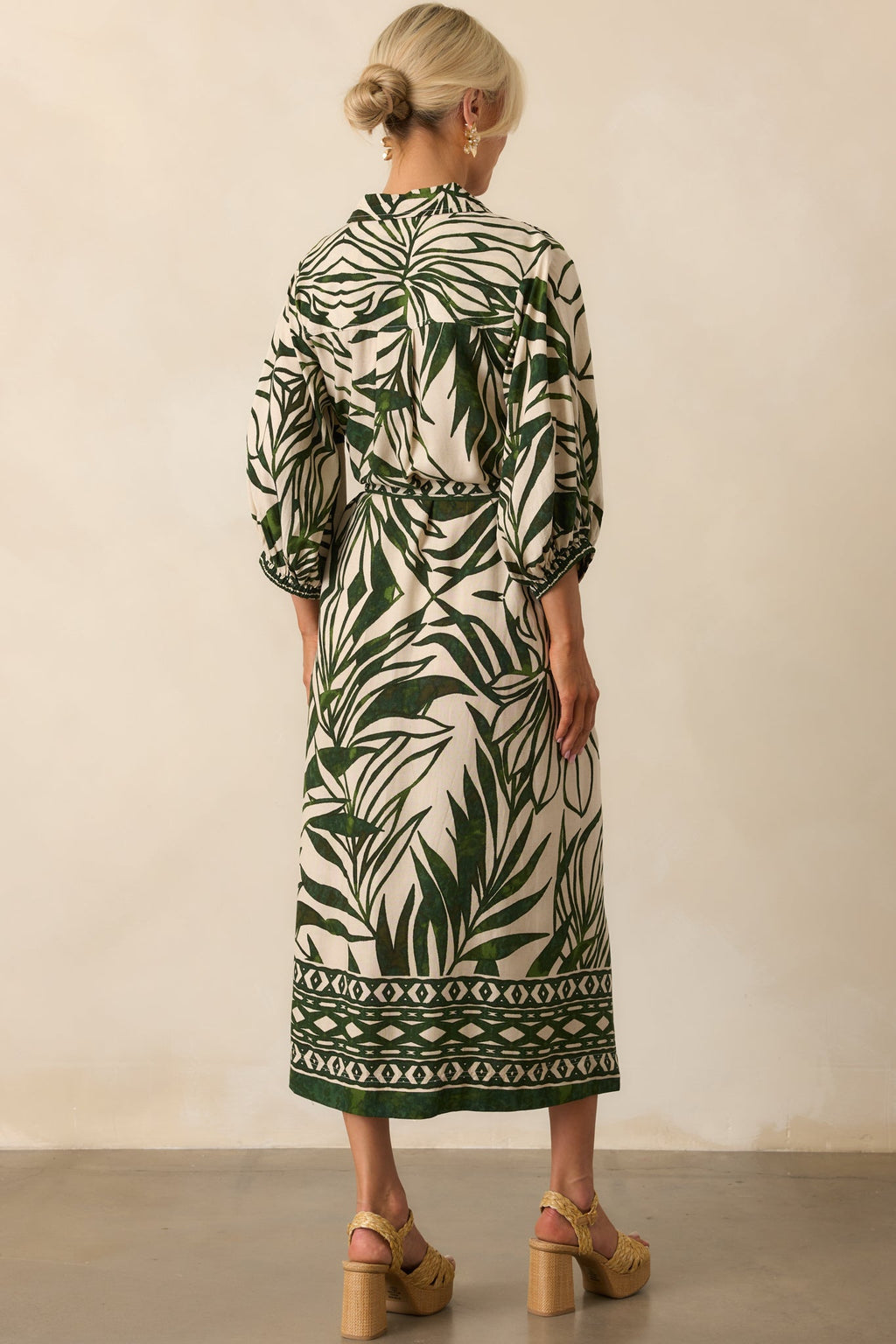 Stick To The Plan Green Tropical Print Linen Blend Maxi Dress