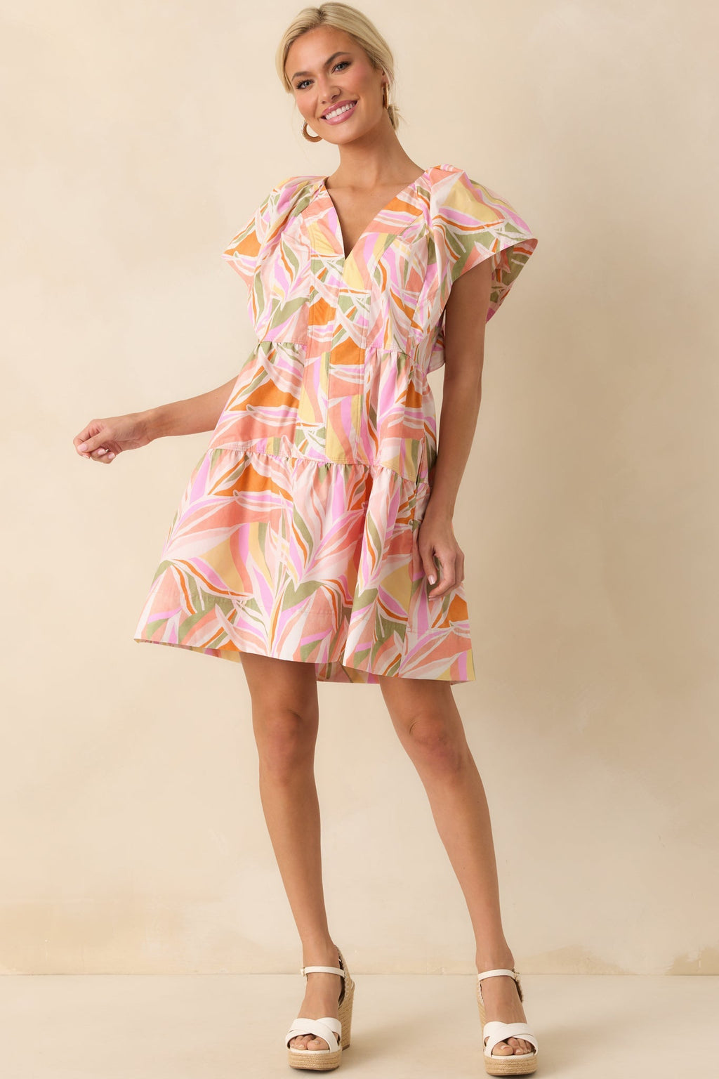 Too Cute To Care Light Pink Abstract Floral Print Cotton Mini Dress