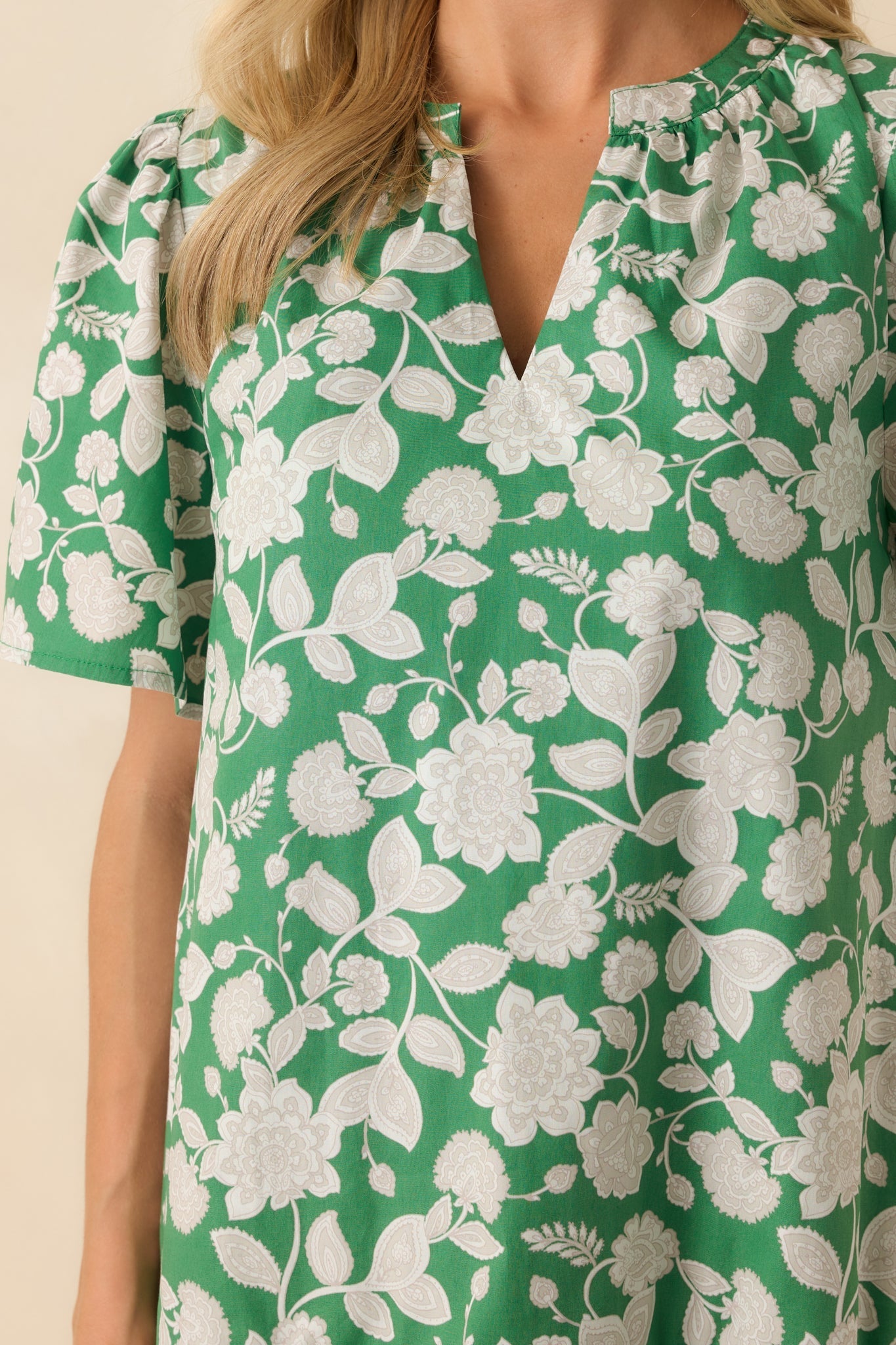 Where It All Begins Green Floral Print Cotton Mini Dress