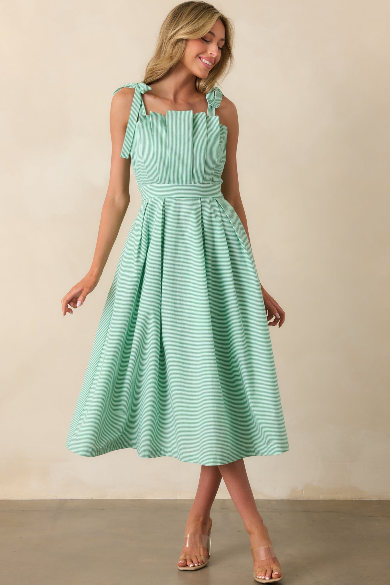 Sloane Grass Green Stripe Cotton Midi Dress