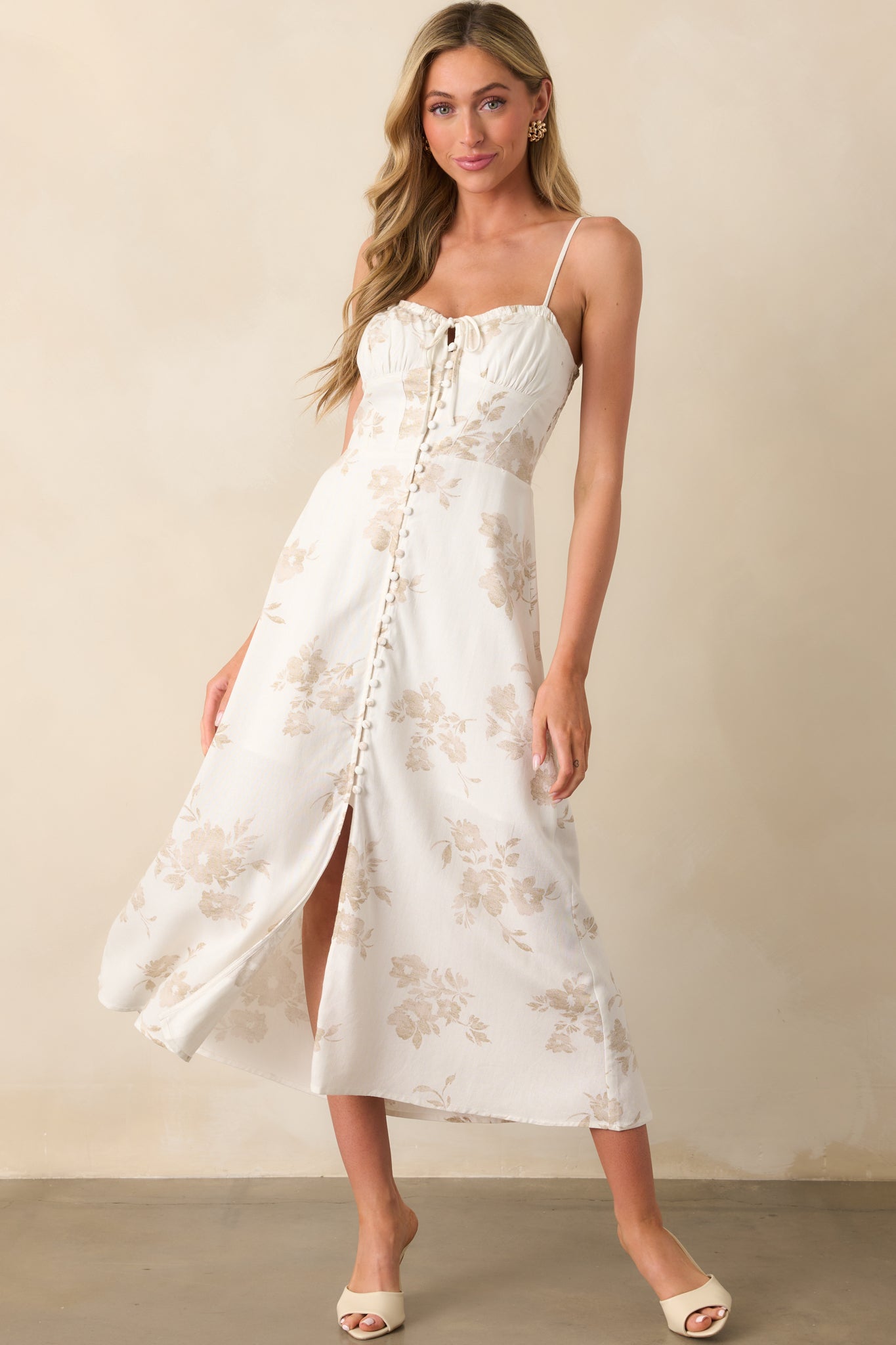 Tailor Made For You Beige Floral Button Front Maxi Dress