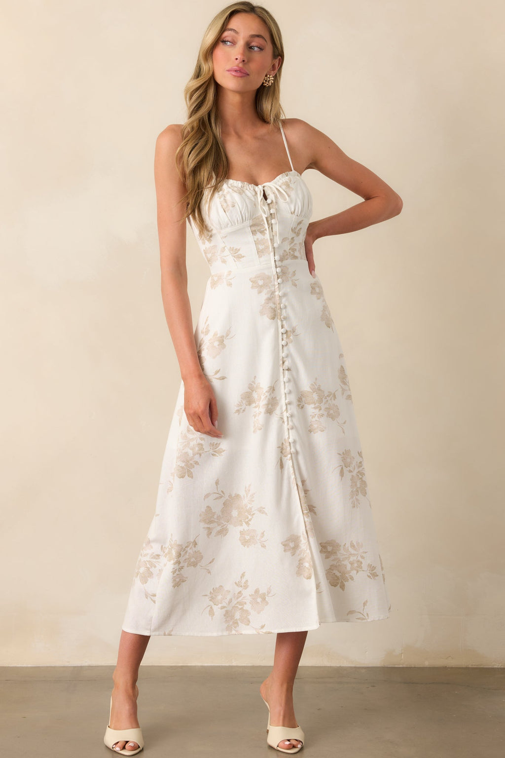 Tailor Made For You Beige Floral Button Front Maxi Dress