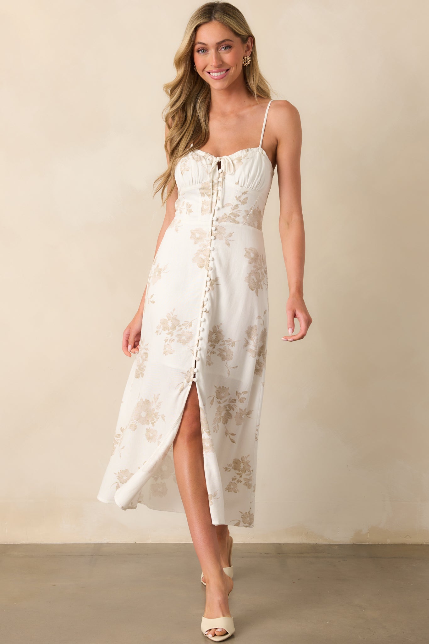 Tailor Made For You Beige Floral Button Front Maxi Dress