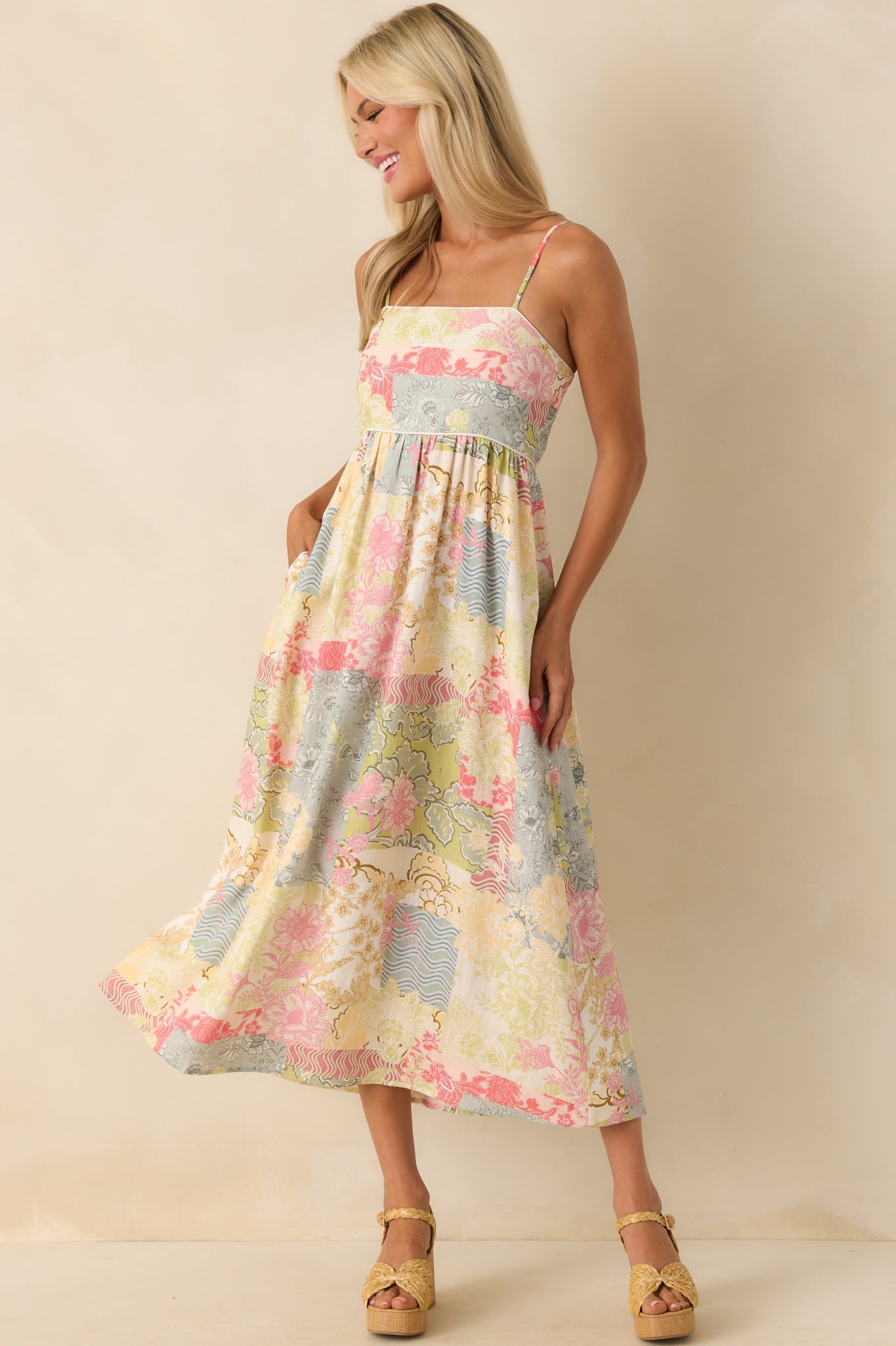 MINKPINK Multi Patchwork Aurora Strappy Midi Dress