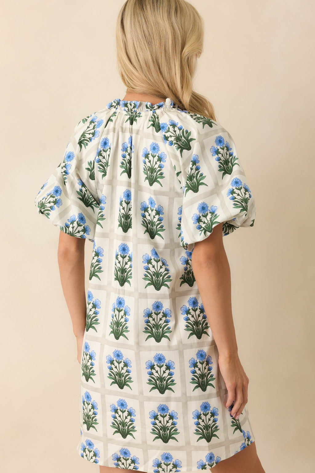 Staying Hopeful Blue Geometric Floral Print Cotton Mini Dress
