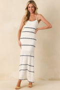 Z Supply White Cotton Catamaran Crochet Striped Maxi Dress