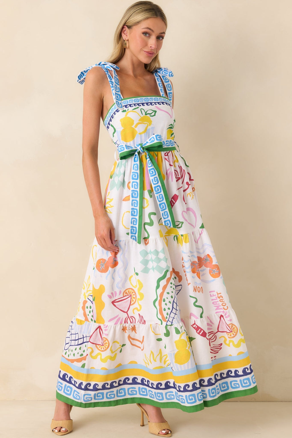 Prosperina Gemma Multi Print Linen Blend Maxi Dress