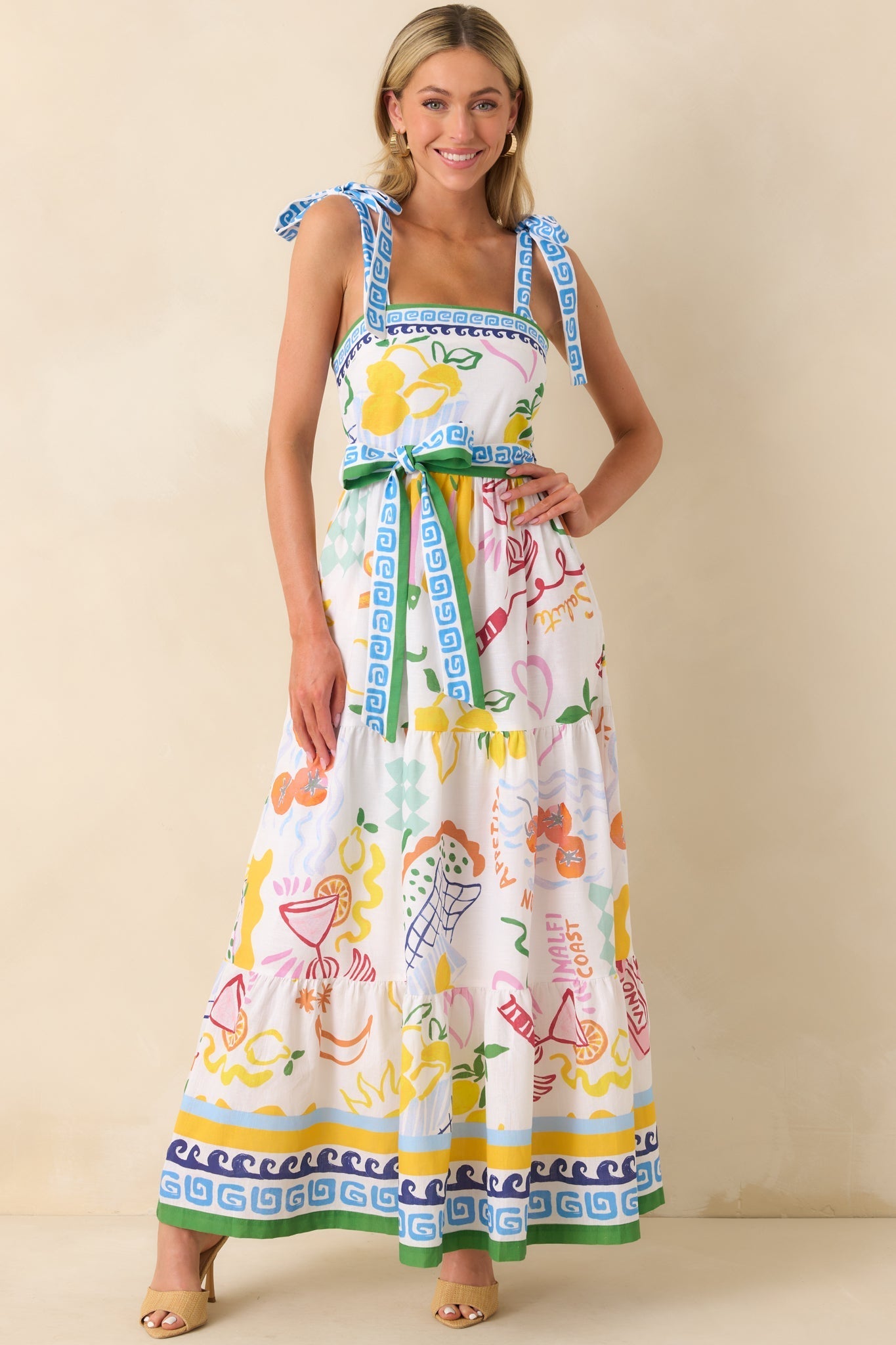 Prosperina Gemma Multi Print Linen Blend Maxi Dress