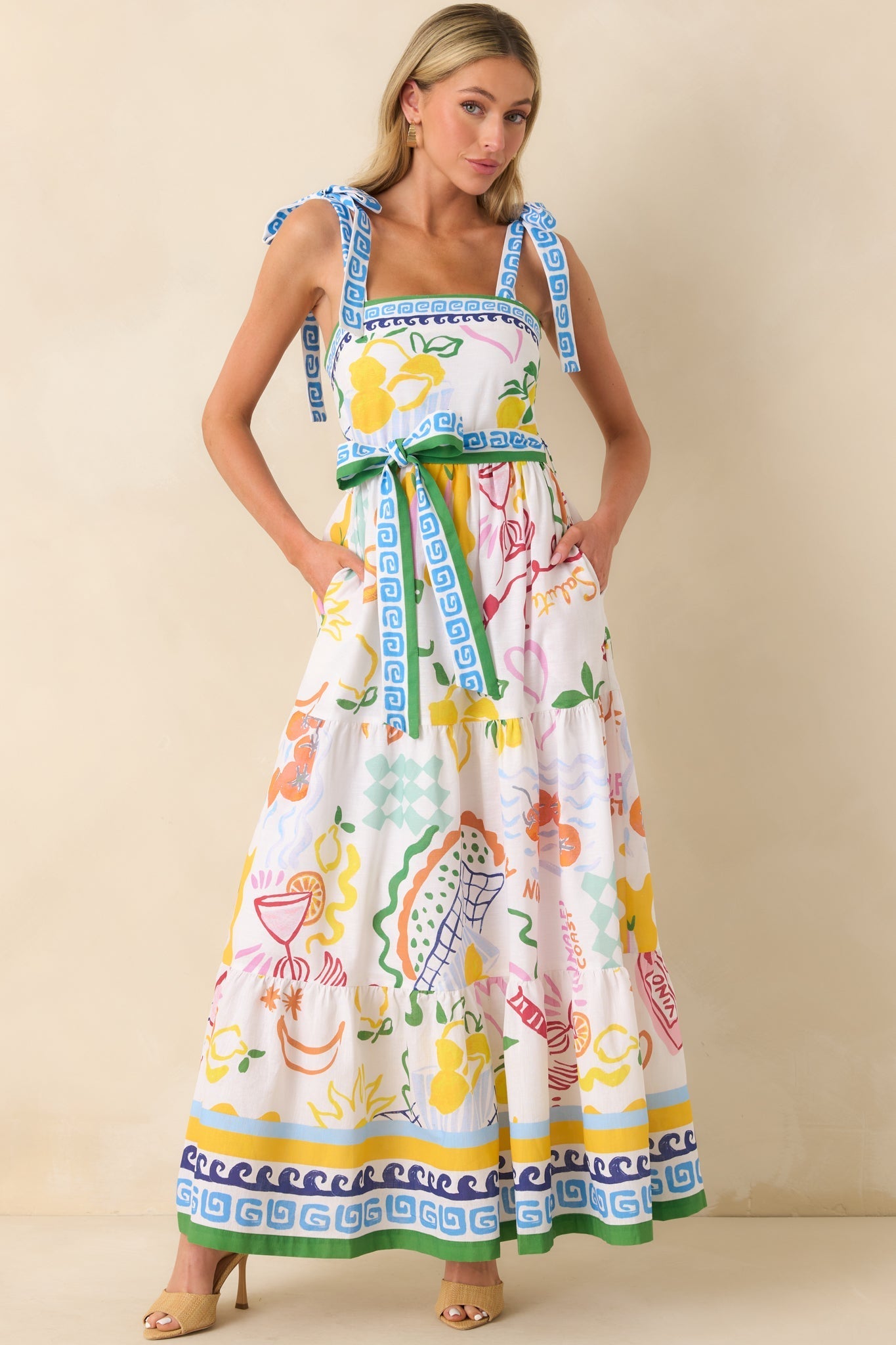 Prosperina Gemma Multi Print Linen Blend Maxi Dress