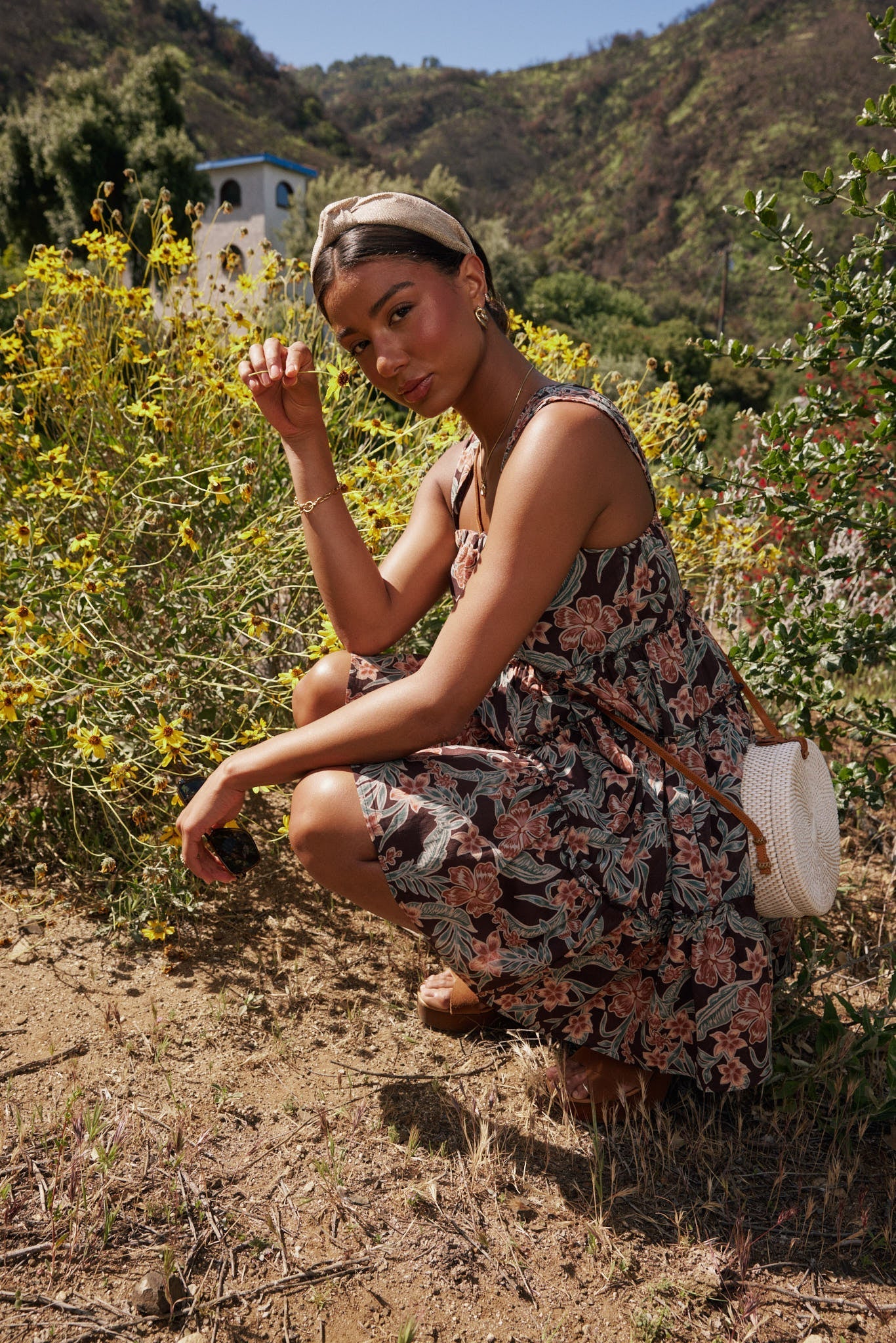 Shawn Floral Mini Dress in Brown