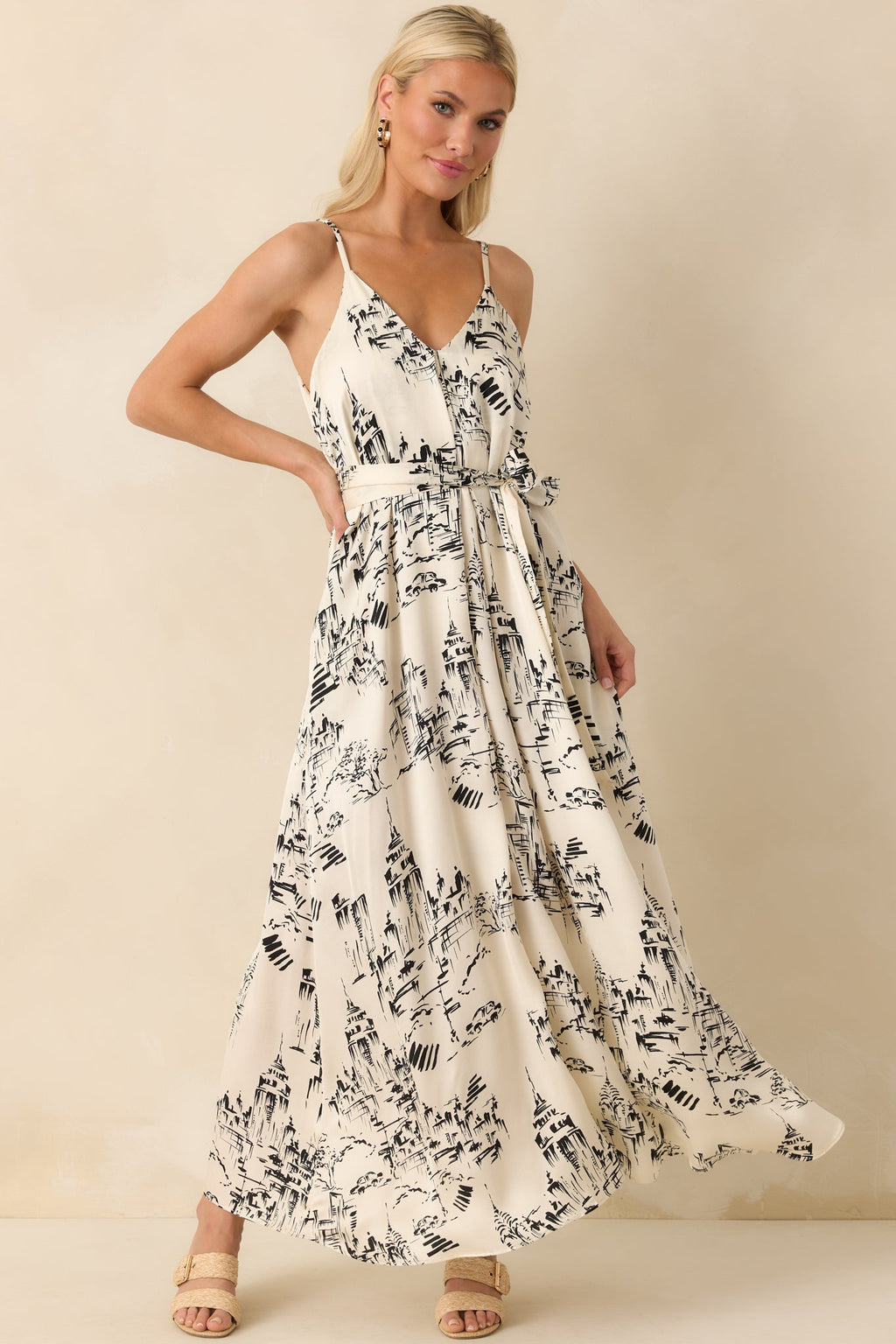 Nothing Ever Changed Ivory & Black Print Satin Maxi Dress