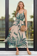 Better Than I Imagined Beige Palm Leaf Print Chiffon Maxi Dress