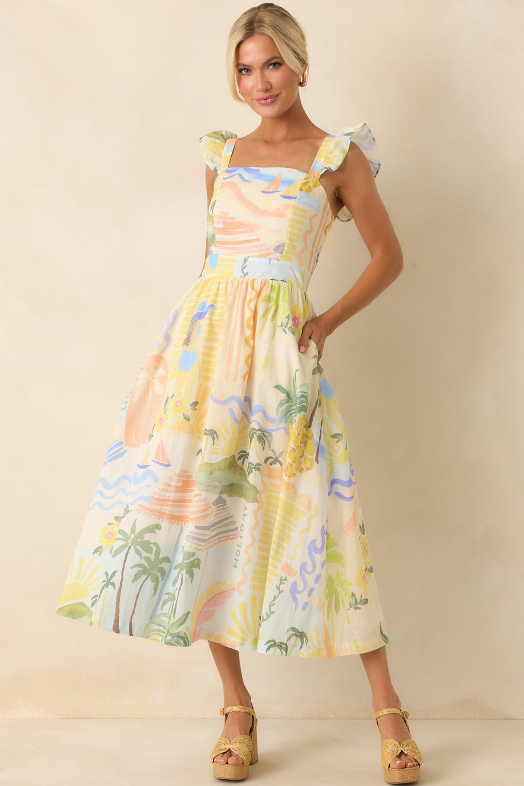 Prosperina Nicola Multi Print Cotton Midi Dress