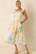 Prosperina Nicola Multi Print Cotton Midi Dress