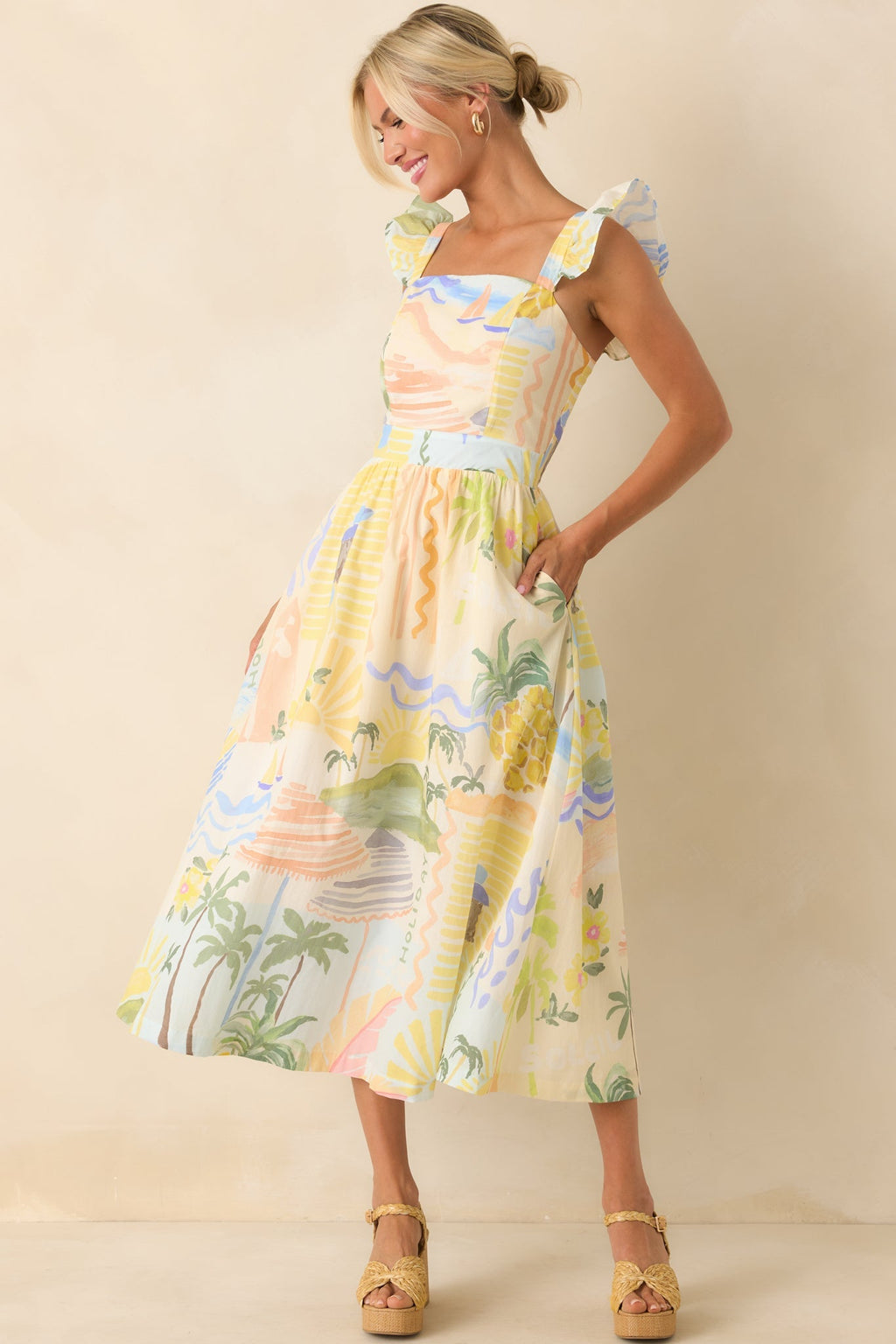 Prosperina Nicola Multi Print Cotton Midi Dress