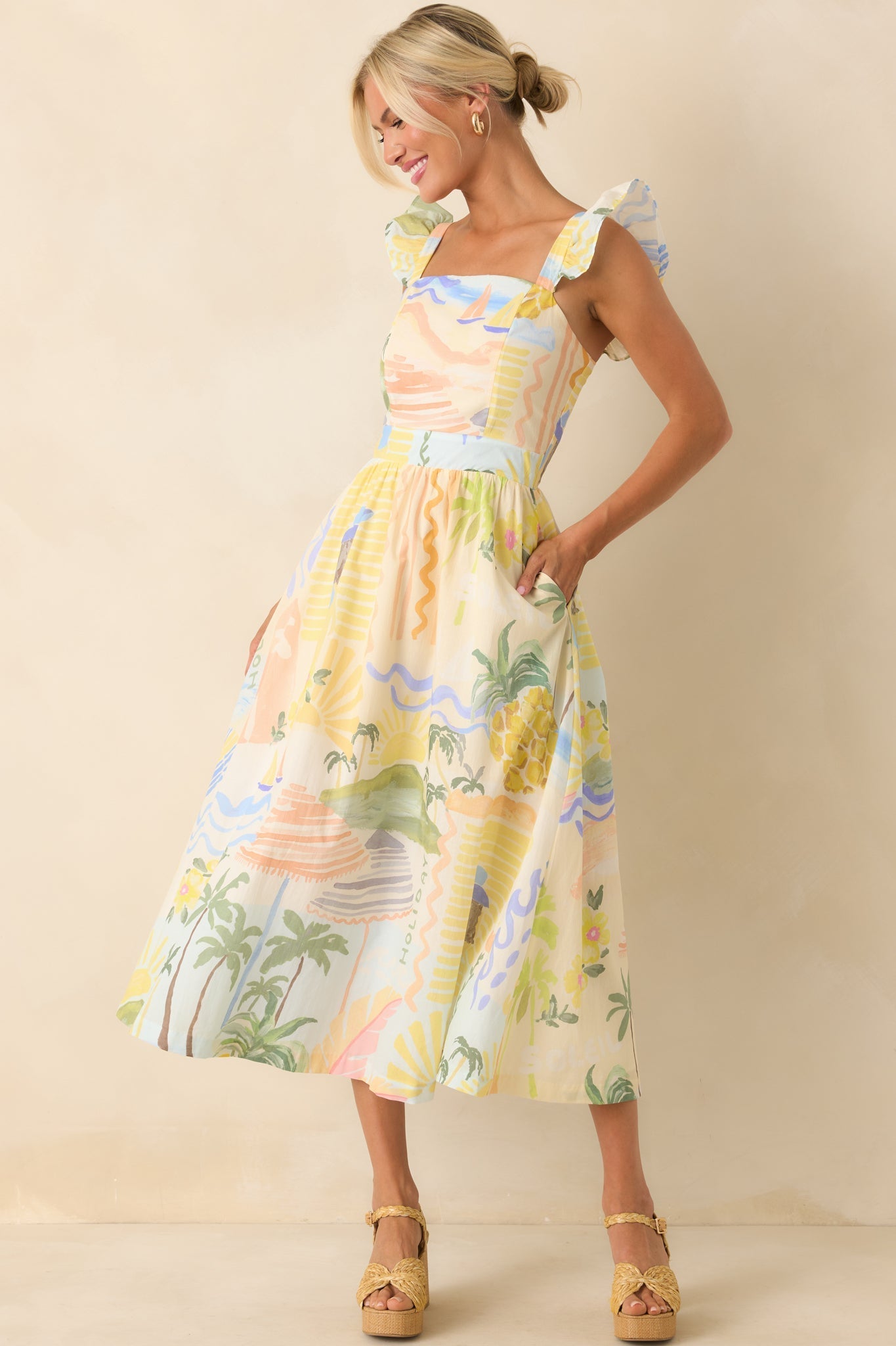 Prosperina Nicola Multi Print Cotton Midi Dress