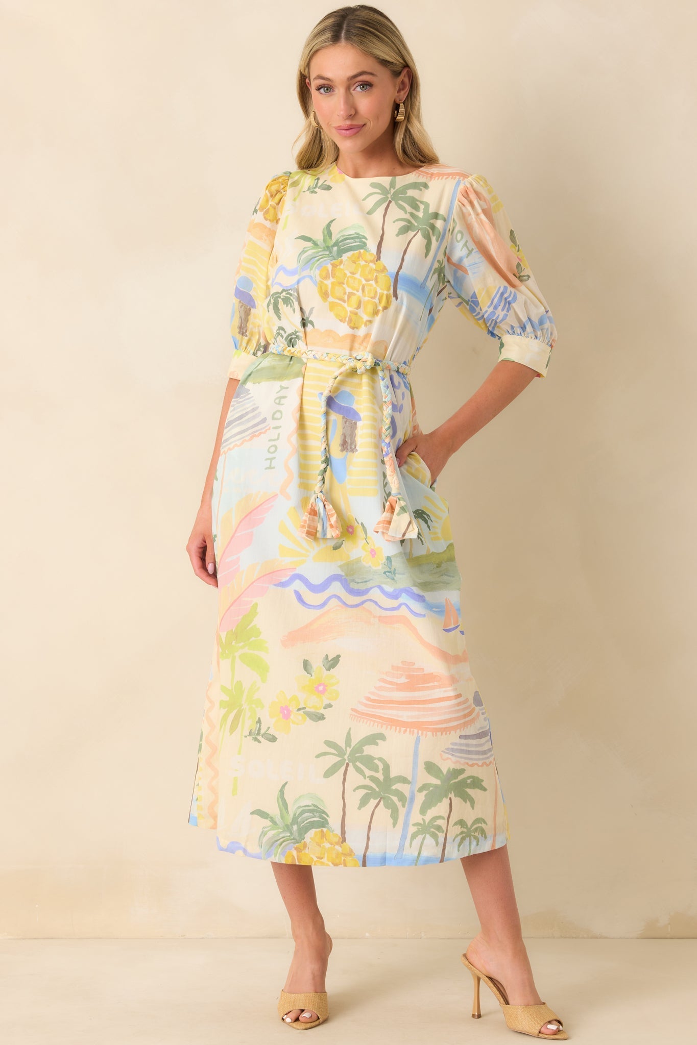 Prosperina Brynne Multi Print Cotton Midi Dress